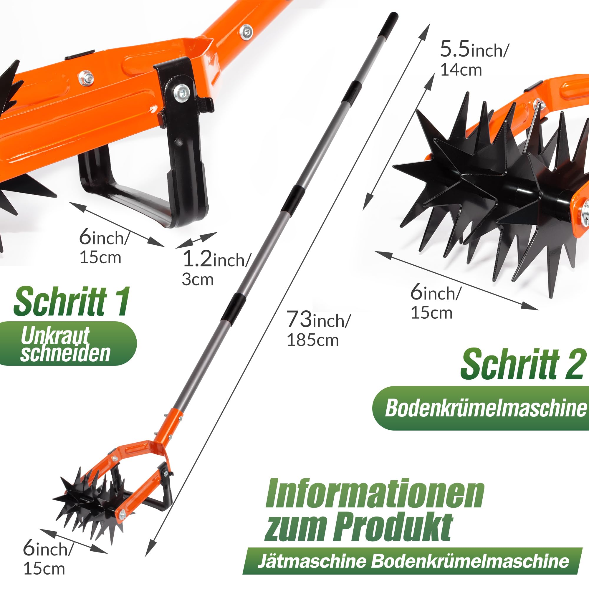 Walensee Rotationsgrubber, verstellbare Garten Kultivator Gartenfräse, 2-in-1 Gartenjätmaschine und Krümelgrubber Kultivator-Werkzeug zur Bodenmischung oder zum Nachsäen von Gras Rotary Cultivator 4