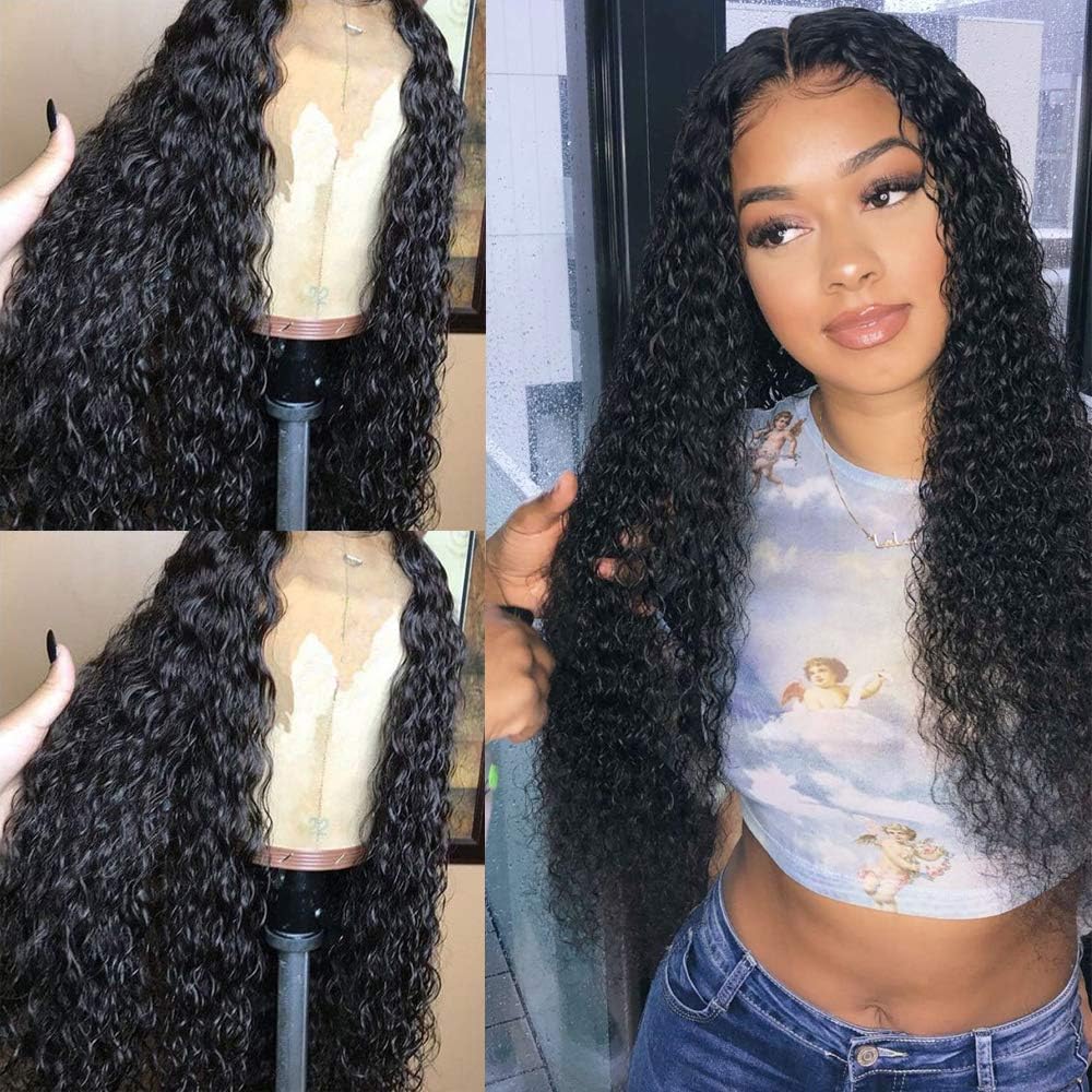 Andria Hair Curly Wigs Lace Front Wigs Wet and Wavy Synthetic Black Loose Curly Wigs Heavy Density Glueless Lace Wigs for Women Synthetic Wigs(24" Black Curly wavy Lace Front Wig)