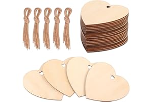 KOOCHOICE 50pcs Wooden Hearts for Crafts,3" Wood Ornaments Unfinished Predrilled DIY Wooden Slices Embellishments for Valentine's Day, Wedding, Thanksgiving