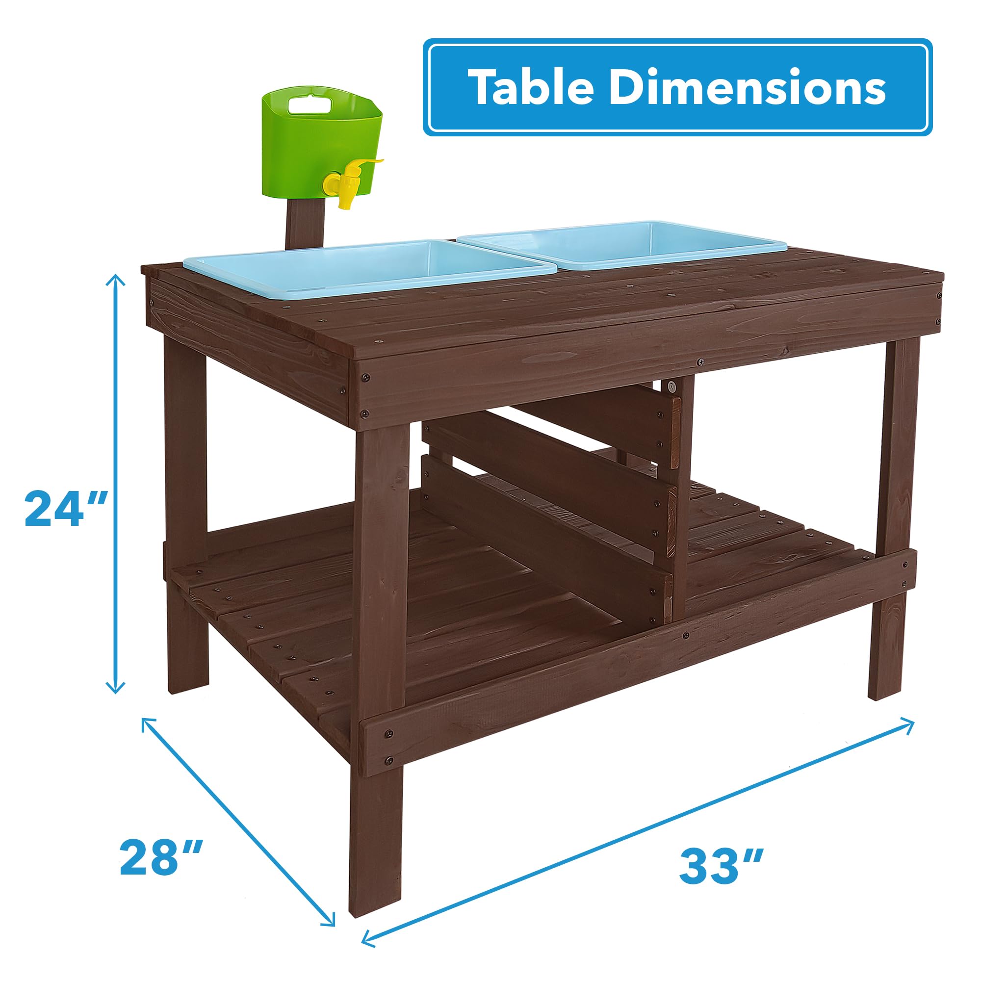 WONKAWOO Sand and Water Table for Toddlers | Outdoor Wooden Sensory Sand Table with 2 Plastic Bins, Built-in Water Tap and Beach Toys Included | Sand & Splash Oasis™ Standing Play Activity Table