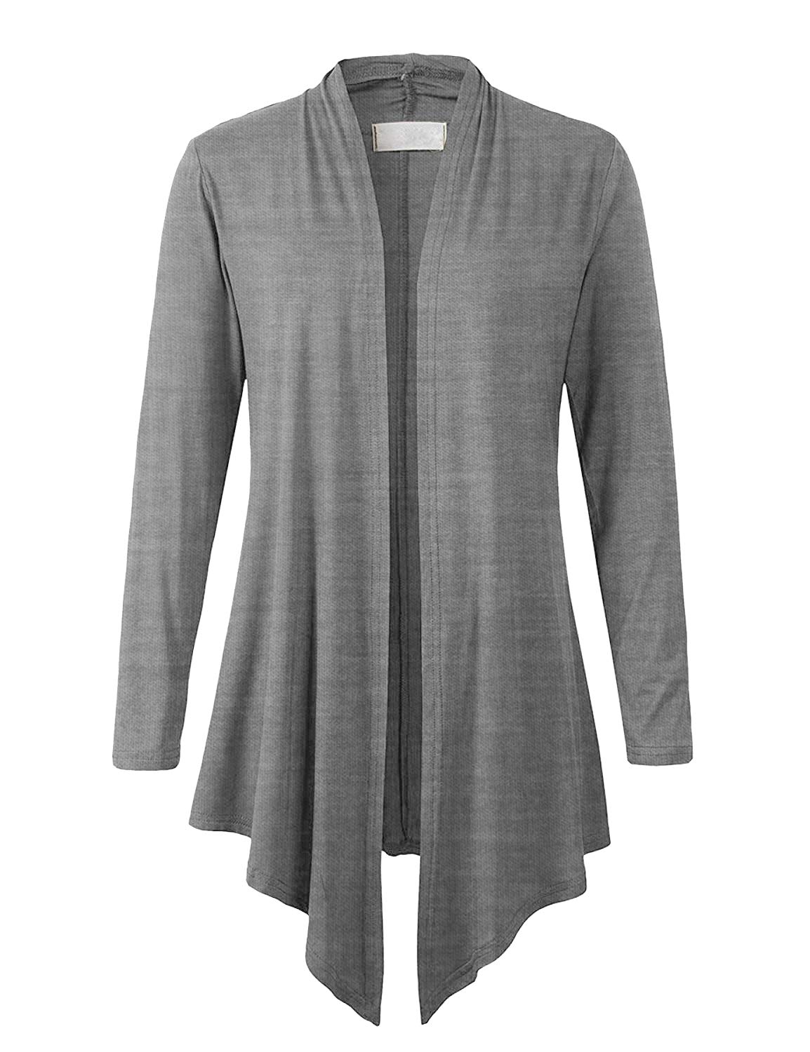 Eanklosco Women Open Front Cardigan Plus Size Drape Long Sleeve Coat (Gray, XL)