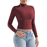 YEOREO Long Sleeve Workout Crop Mock Thermal Turtle Neck Double Lined Base Tops Shirts Women Sariah Y2k Undershirt