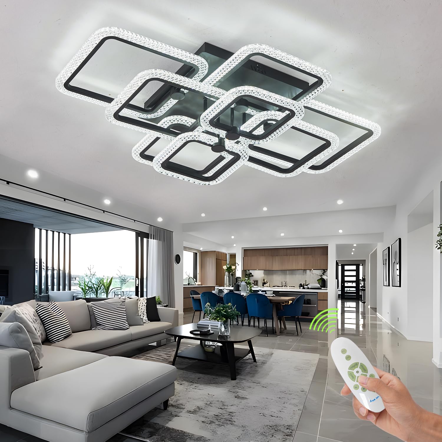 HiHiHomy Modern LED Ceiling Light,41.3in Black Modern Ceiling Light ...