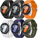 6 Pack Sport Band Compatible with Samsung Galaxy Watch 7 Band 40mm 44mm, No Gap Soft Silicone Strap for Galaxy Watch 6 5 4 FE/Galaxy Watch 6/4 Classic 47mm 43mm 46mm 42mm/Watch 5 Pro 45mm Men Women