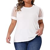 Agnes Orinda Women's Plus Size Crew Neck Mesh Short Sleeve t Shirt Tops Summer Blouse Tops Casual 2025