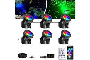 T-SUNUS 6-in-1 Color Changing Underwater Pond Light, IP68 Waterproof LED Fountain Lights with Bluetooth APP Control, RGB Submersible Landscape Spotlights for Aquariums Waterfalls Fountains Fish Tanks