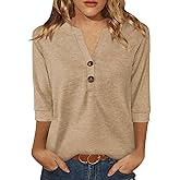 Dimur Womens Tops 3/4 Sleeve V Neck Button Down Shirts Business Casual Outfits Basic Tees Summer Top 2026