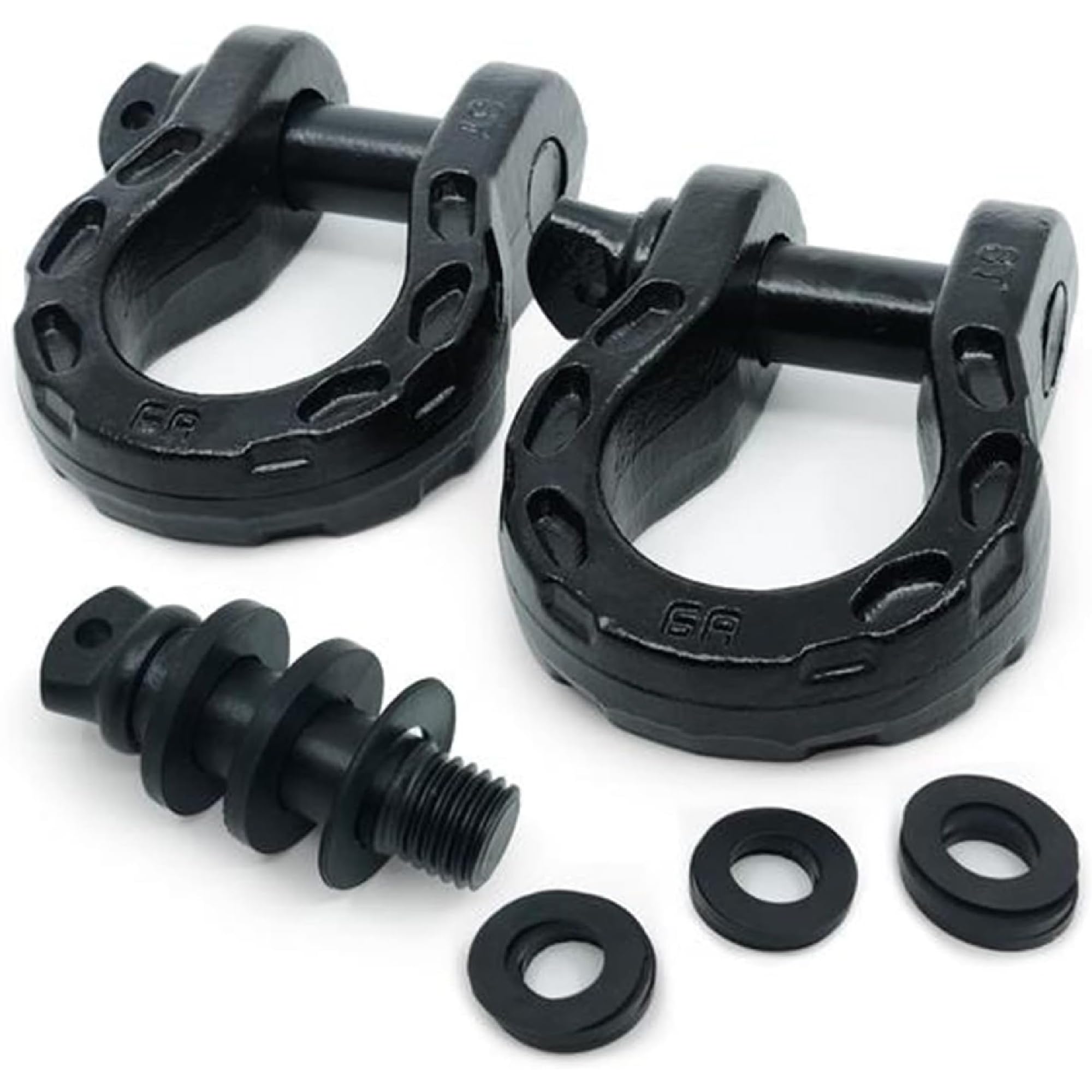 GearAmerica Mega Shackles Black (2PK) | 68,000 lbs Capacity - Stronger than 3/4" D Rings | Tow Shackle + 7/8" Pin + Washers | Securely Connect Tow Strap or Winch Rope to 4x4 for Off-Road 4x4 Recovery