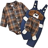 ODASIRA Baby Boy Clothes Infant Outfits Long Sleeve Plaid Bodysuit Romper + Jeans Overalls Jumpsuit Pants Sets
