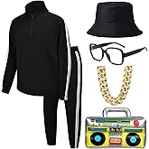 ZeroShop 80s Costumes for Men, 90s Tracksuit Clothing Old School Sunglass Rapper Hat Hip Hop Outfit