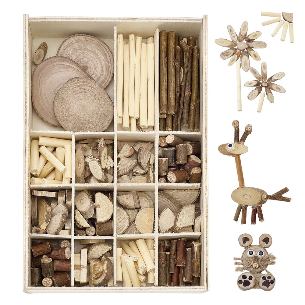 PH PandaHall Handmade DIY Wood Craft Kits, Wooden Unfinished Craft Kits Natural Wood Slices Loose Part Play DIY Wood Slices Kit for Craft Dollhouse Painting Sorting Activities School Projects