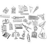 Honbay 56PCS Alloy Teacher Charms Pendant Antique Silver Ruler Pencil Compasses Book ScissorsCharms Jewelry Findings for Earring Bracelet Necklace Keychain DIY Craft Making (56 Styles)