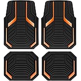 PIC AUTO Heavy Duty Rubber Floor Mats, Orange Aluminum Film Car Mats Set, Front and Rear Car Mats with Anti-Slip Backing, All Weather Protection, Trim-to-Fit for Automotive SUV, Sedan, Van