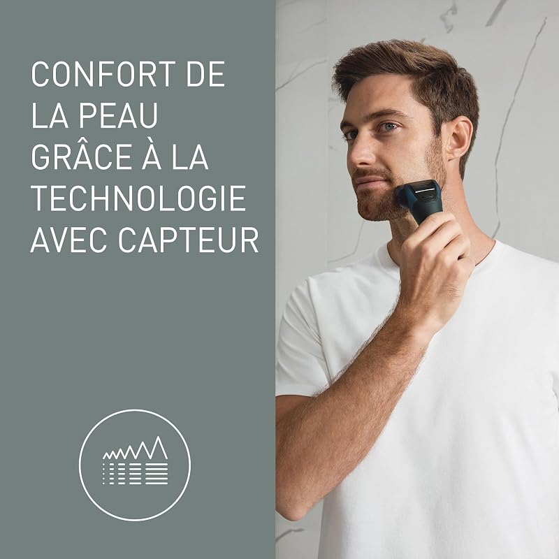 Series 700 ES-ALT4B Rasoir Électrique 3-lames Wet et Dry Homme, Rasoir Portable Sans Fil et Étanche, Capteur de Barbe Réactif, Tête Flexible