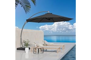 Kingdura 12ft Offset Cantilever Patio Umbrella with Base Included, Large Round Aluminum Outdoor Umbrella, 360° Rotation & Infinite Tilt, Heavy Duty Frame for Deck Pool Backyard, Grey
