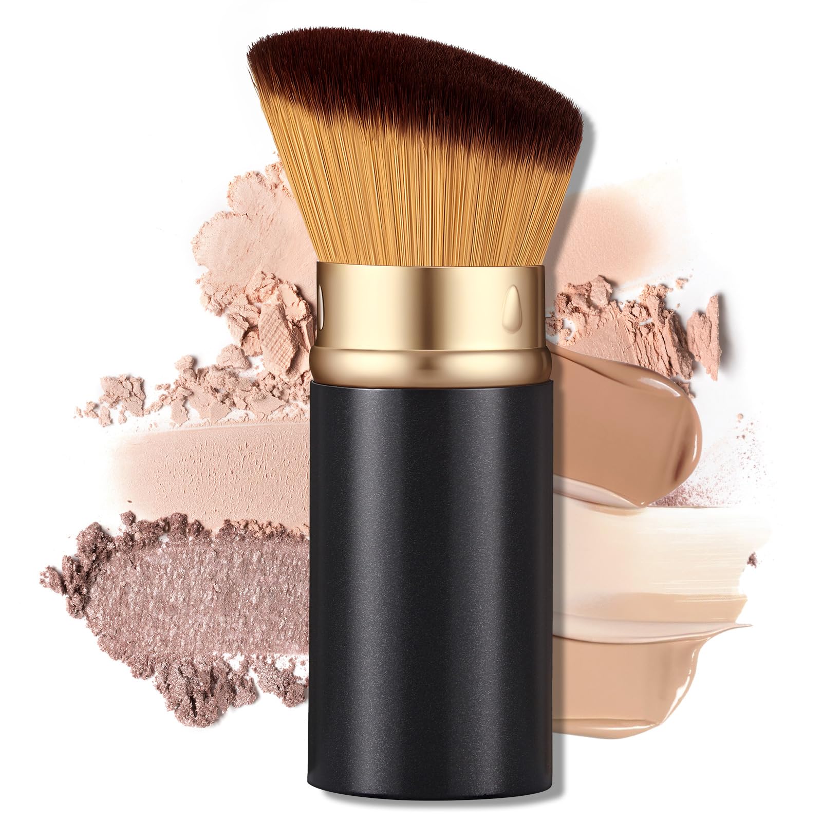 LIALTK Retractable Kabuki Makeup Brush - All-in-One Travel Foundation, Powder, Blush, Liquid & Cream Face Brush | Portable & Easy to Use for Women & Beginners (Black)