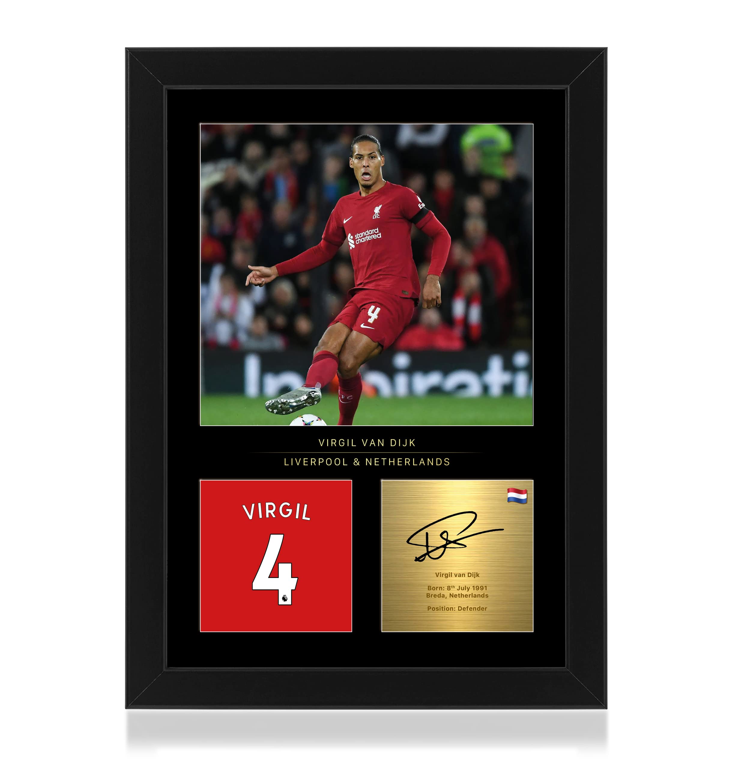Win FC Virgil Van Dijk A4 Framed Photo Display - Reproduced Digital Signature - Gift For Liverpool Fans