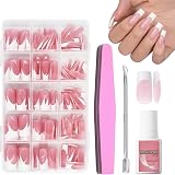 EONFAVE False Nails 240 Pcs Coffin Nude French Tip Full Cover Kit