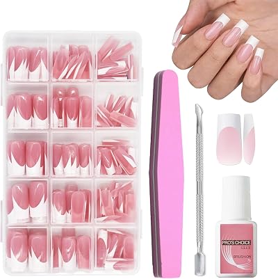 EONFAVE False Nails 240 Pcs Coffin Nude French Tip Full Cover Kit