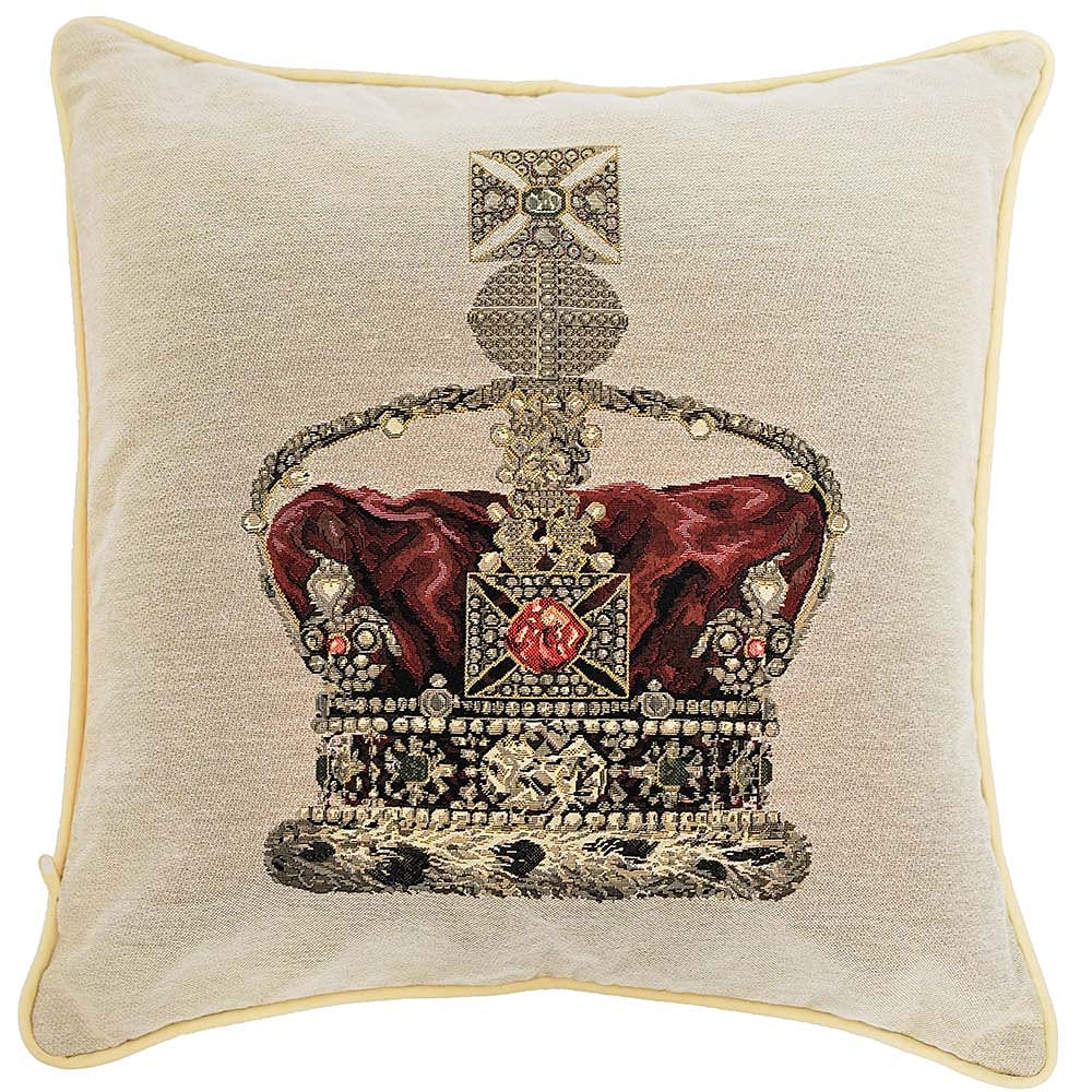 Signare Tapestry Cushion Cover 18 x18 inches 45cm x 45cm Decorative Sofa Cushions (Crown Beige, CCOV-PN-CRWWT)