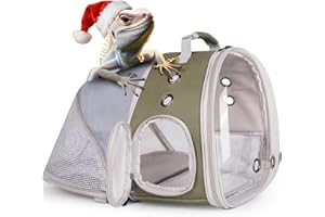 WEVONIGU Expandable Rabbit Backpack Carrier with Clear Bubble Window Large Space Travel Cage for Hedgehog Rat Parrot,Sugar Glider,Airline Approved (Army Green, Back Extention)