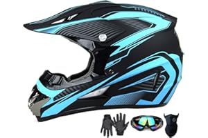 SANQING Motocross Helmet,Youth & Adult ATV Dirt Bike Motorcycle Helmet, Kids BMX 4-Wheeler Off-Road Mountain Bike,DOT Certified,W/Gloves Goggles Mask 4-Piece Set (Blue, M)