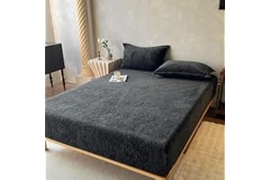 Velvet Fitted Sheets Queen Winter Warm Super Soft Luxury Cozy Plush Black Mattress Protector Cover with 12 Deep Pocket Beddin