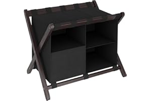 Heybly Luggage Rack with Laundry Bag, Bamboo Suitcase Stand with Storage,Heavy-Duty Luggage Holder for Guest Room Bedroom Hotel, Holds up to 141 lb,26.4×18.5×20 Inches, Brown HLR011Z1