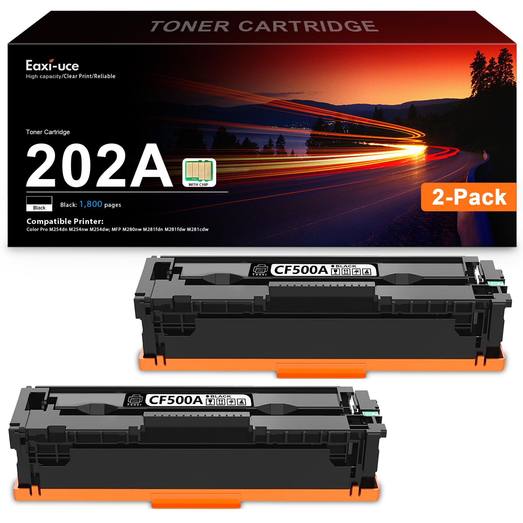 Photo 1 of (with Chip) 202A Toner Cartridge 2-Pack Replacement for HP 202A Black Toner Cartridge | Works with Color Pro M254dn M254nw M254dw, MFP M280nw M281fdn M281fdw M281cdw Series | CF500A