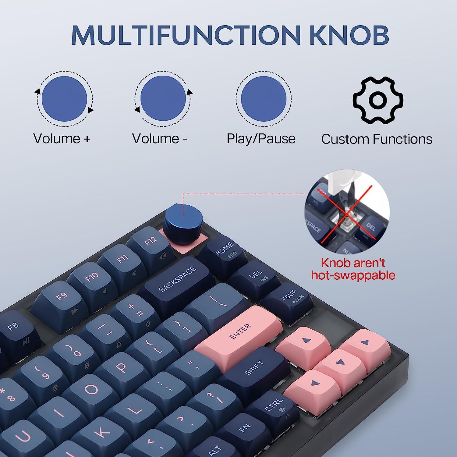 EPOMAKER SKYLOONG GK75 Gaming Keyboard Gasket Mount Mechanical Keyboard Wired Hot Swap Programmable Keyboard with A Rotary Knob Win/Mac Compatible (Gateron Optical Red, GK75 Blue)