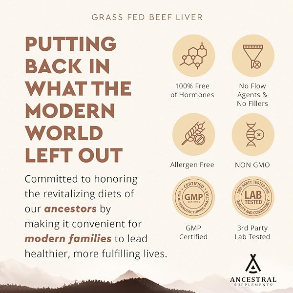 ANCESTRAL SUPPLEMENTS GRASS FED BEEF LIVER 180 CAPSULES, SUPPORTS ENERGY PRODUCTION, DETOXIFICATION, DIGESTION, IMMUNITY AND FULL BODY WELLNESS, NON-GMO, FREEZE DRIED LIVER HEALTH SUPPLEMENT