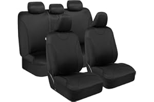BDK Black Car Seat Covers Full Set - Universal Fit Matching Set Seat Covers for Trucks & Car Seat Protector for SUV - Front Seats, Rear Back Bench, & Headrest Seat Covers for Cars Interior Covers