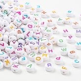 DAHI 1000pcs Round Letters Acrylic Alphabet Beads A-Z for Jewelry Making (White 4x7mm)