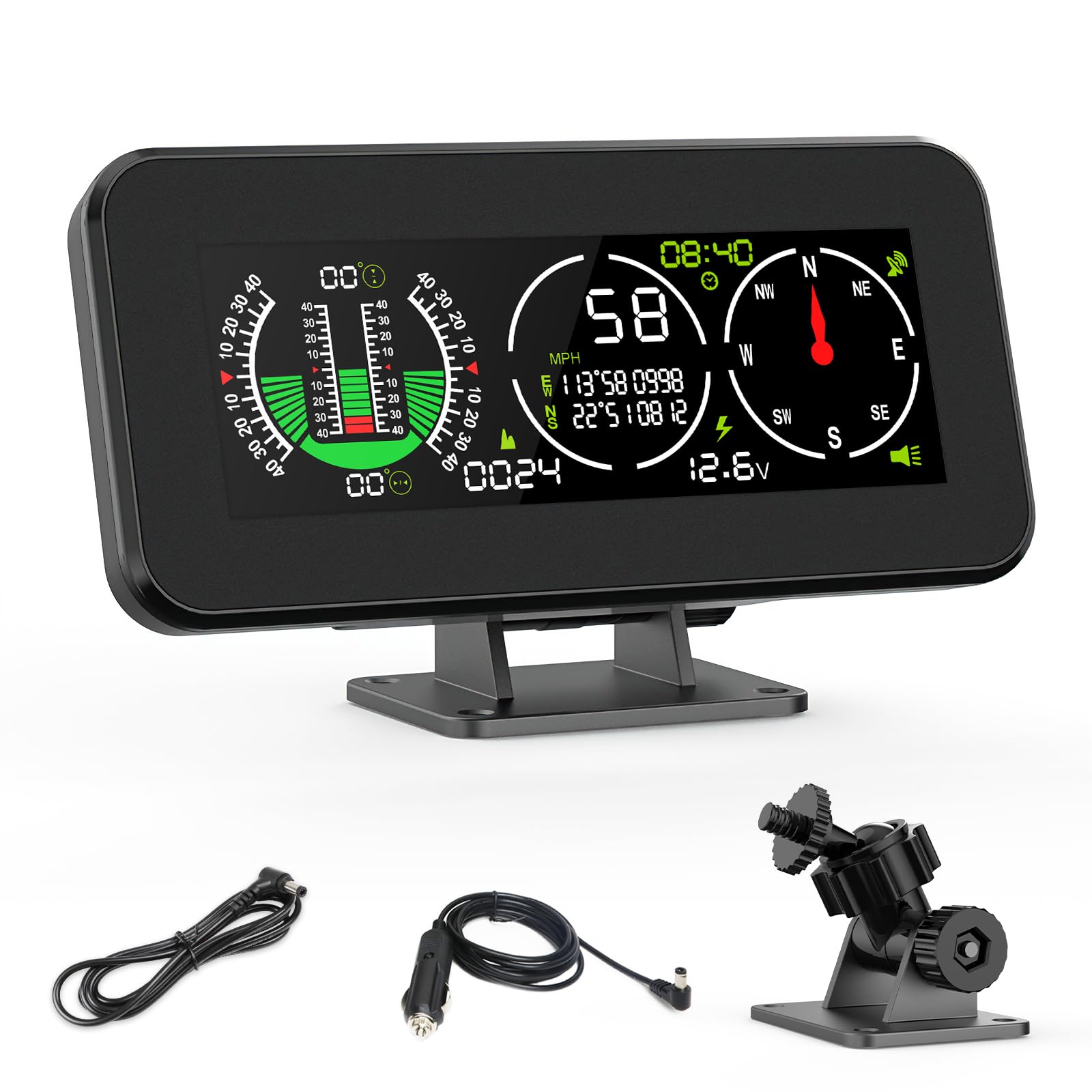 M60 Car GPS Inclinometer Digital HUD Speedometer MPH with Compass，Off-Road SUV 4x4 Slope/Pitch/Roll Angle Meter, Coordinates Altitude Display, High Precision Heads Up Display for Vehicles
