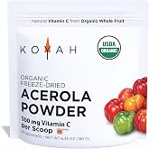 KOYAH - Organic Acerola Powder, Freeze-Dried: 60 Servings | 1 Scoop = 500 mg Natural Vitamin C from Whole-Food, 100 Pure, No Additives