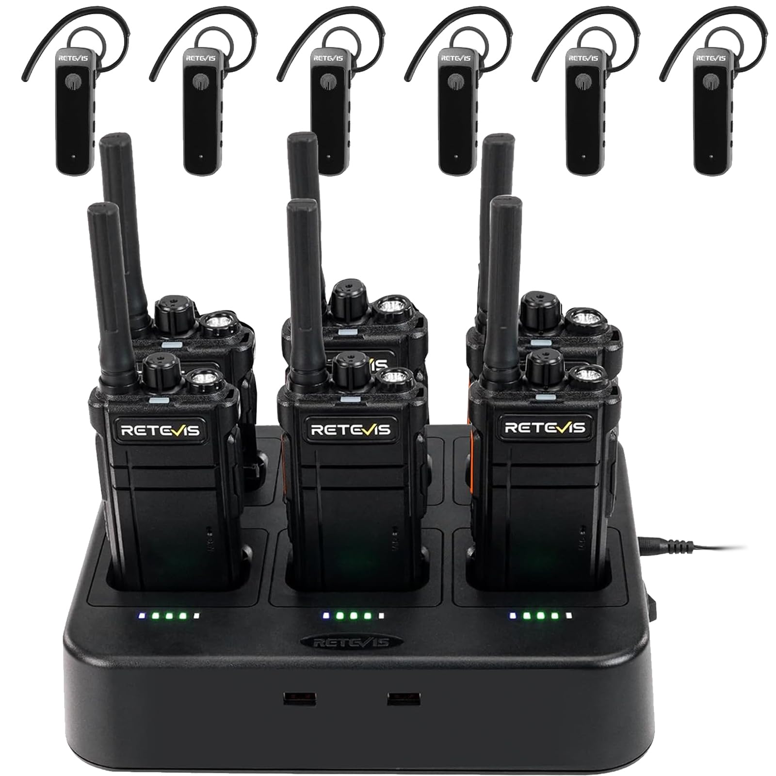 Photo 1 of Retevis RB37 Bluetooth Walkie Talkies,Bluetooth Two Way Radio Earpiece,Flashlight,2000 mAh&120h Standby,Multiple Protection 6 Way Charger,Type-C,9-Level VOX&Squelch,for Security Hospital Retail(6Pack)