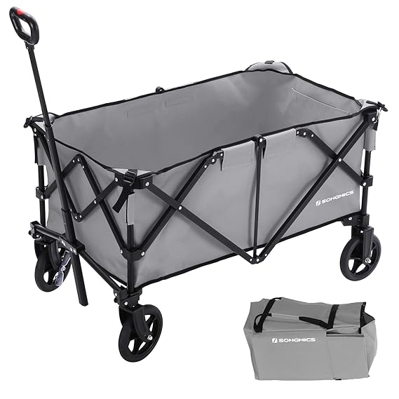 SONGMICS Bollerwagen, Aluminium, bis 150 kg belastbar, Faltbarer Bollerwagen für den Garten, Trolley, tragbarer Transportwage