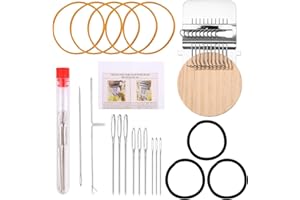 Mini Loom Machine Kit, Includes 1 Darning Loom 8 Elastic Rubber Bands 9 Extra Knitting Needles 2 Crochet Hooks & 1 Needle Cas