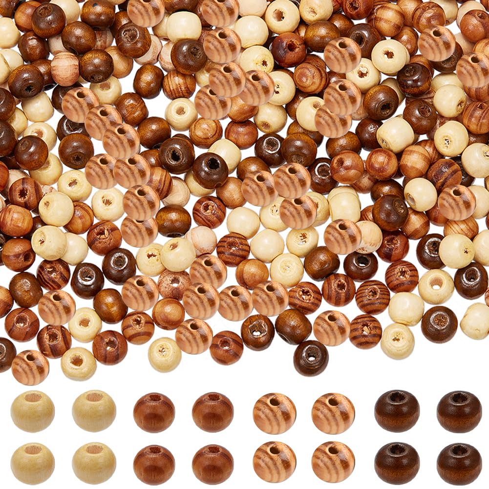 GORGECRAFT 400Pcs 4 Colors Natural Wooden Beads Unfinished Wood Beads 8mm Diameter 2~3mm Hole Round Spacer Balls for DIY Beading Crafts Necklace Jewellery Making Christmas Hanging Ornaments — image 1