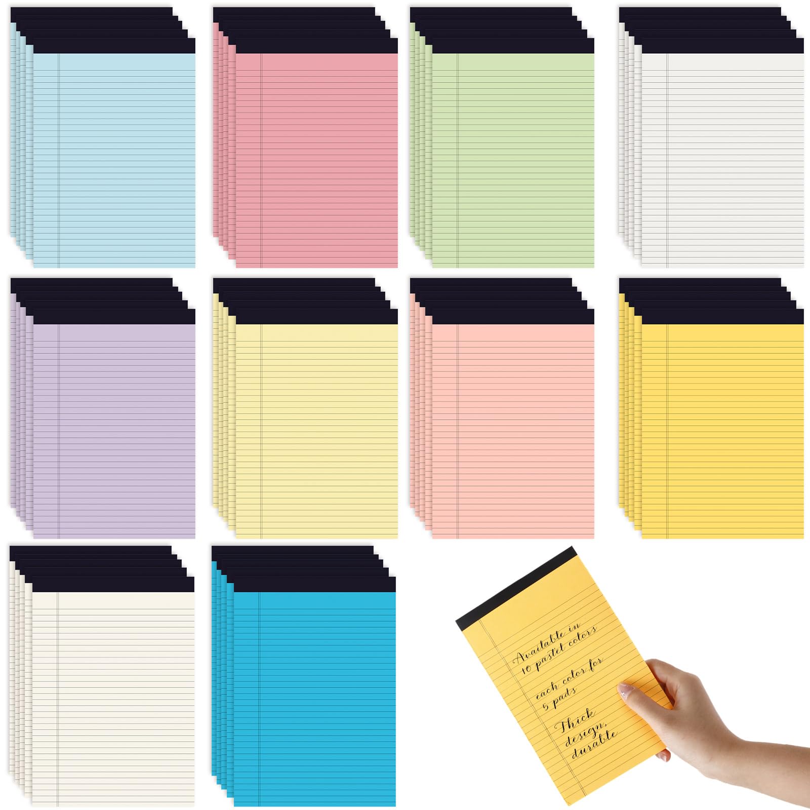Photo 1 of Colarr 50 Pcs 5" x 8" Legal Pad Writing Notepads 50 Sheets Lined Notepad Narrow Ruled Multiple Color Lined Note Pad for College Office Business Supplies(Plaid)