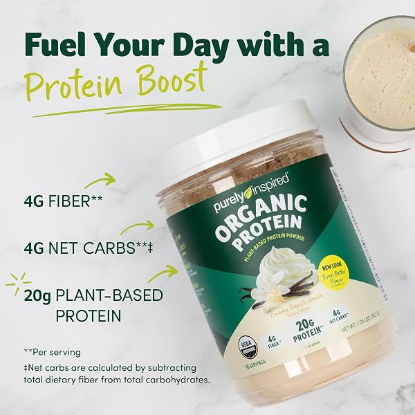 PURELY INSPIRED PLANT-BASED PROTEIN POWDER FOR MEN & WOMEN, CREAMY FRENCH VANILLA (16 SERVINGS) – VEGAN & ORGANIC – 20G OF PEA PROTEIN POWDER FOR SMOOTHIES & SHAKES – DAIRY-FREE, & GLUTEN-FREE