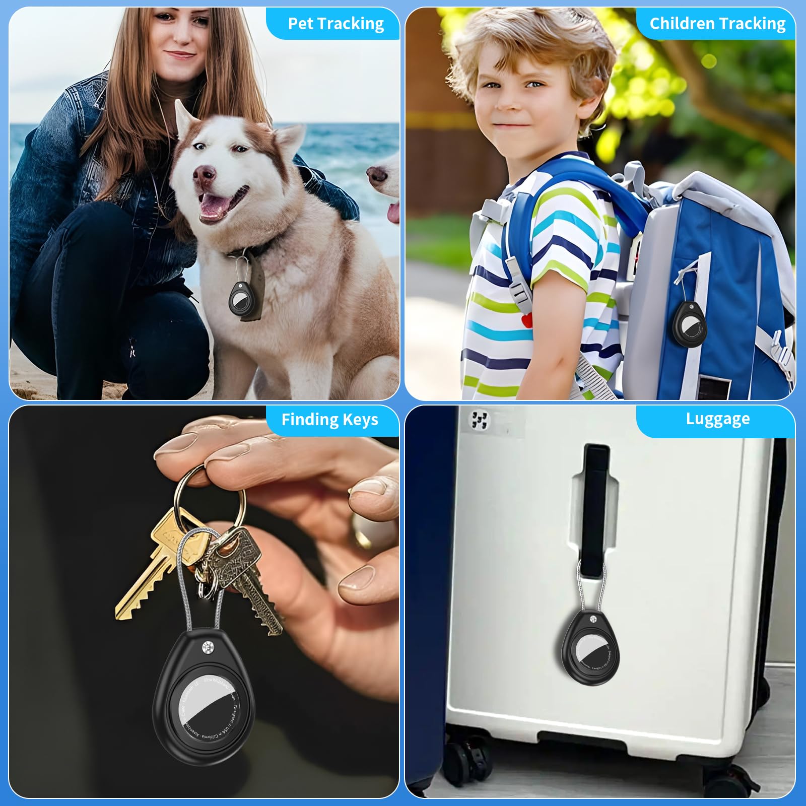 Aimtel 4 Stück Air Tag Anhänger Kompatibel mit Apple Airtag Schlüsselanhänger，IPX8 Wasserdicht Air Tag Hülle mit Drahtkabel，Air Tag(1st/2nd Generation) Halter für Schlüssel, Gepäck, Rucksack 6