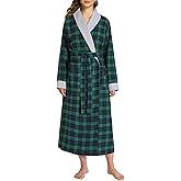 Latuza Women's Plaid Flannel Robe Long Cotton Bathrobe with Pockets