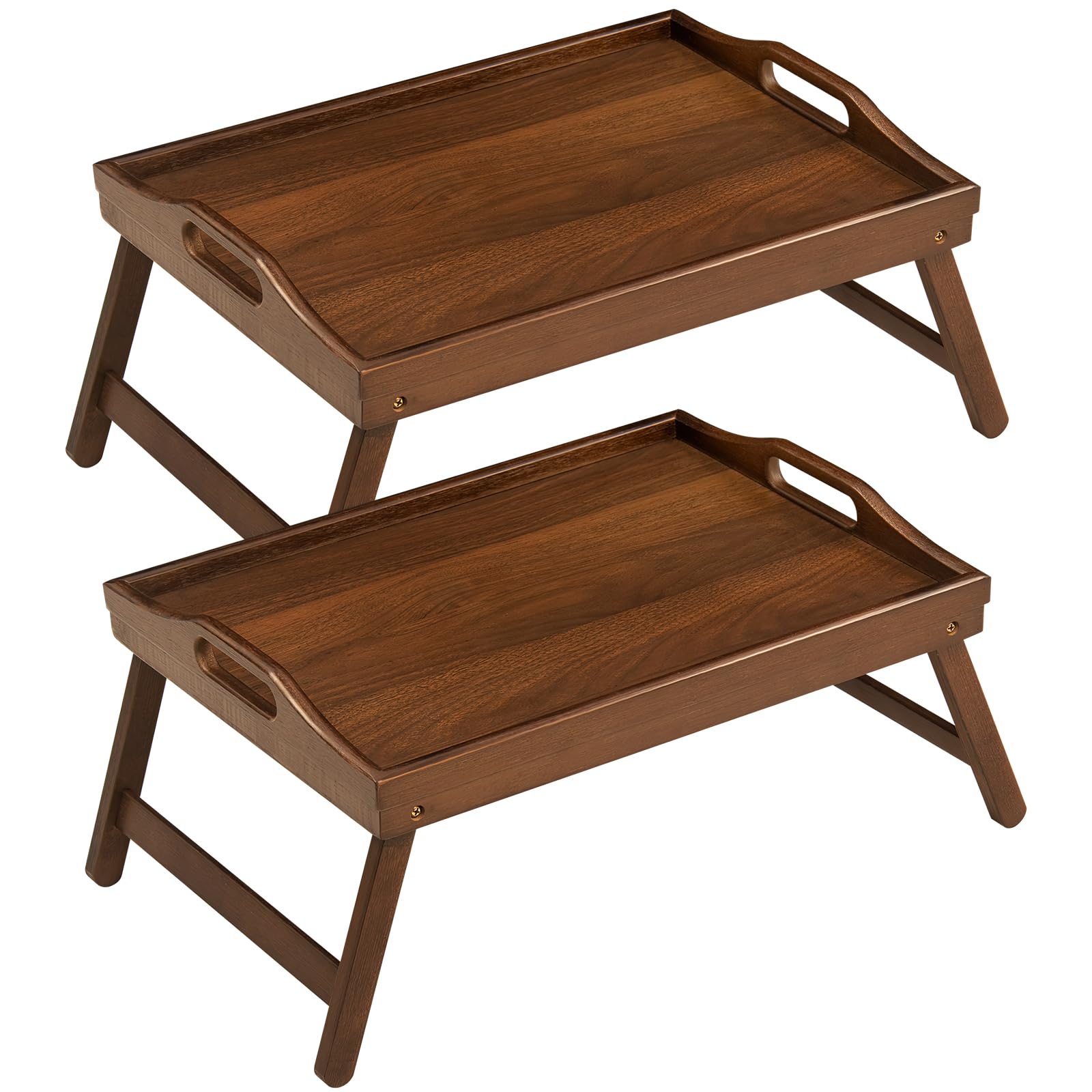 Photo 1 of 2 Pack Bed Tray Table Breakfast Trays Serving Tray Bamboo Bed Laptap with Floding Legs Handles and Phone Holders