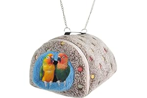 FLAdorepet Winter Warm Bird Bed Parrot Nest House Hammock Plush Snuggle Parakeet Cockatiel Cave Bed Toy for Conure Lovebird Budgie Bird Cage Accessory (Grey, Small)