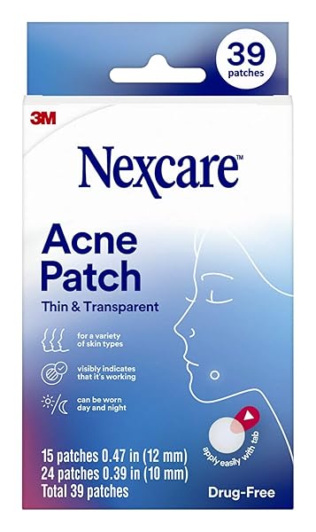 NEXCARE THIN AND TRANSPARENT ACNE PATCH, SKIN COVER ABSORBS PUS AND OIL FROM CLOGGED PORES, MADE WITH HYDROCOLLOID, TAB ALLOWS FOR EASY REMOVAL FROM LINER – 39 PIMPLE PATCHES