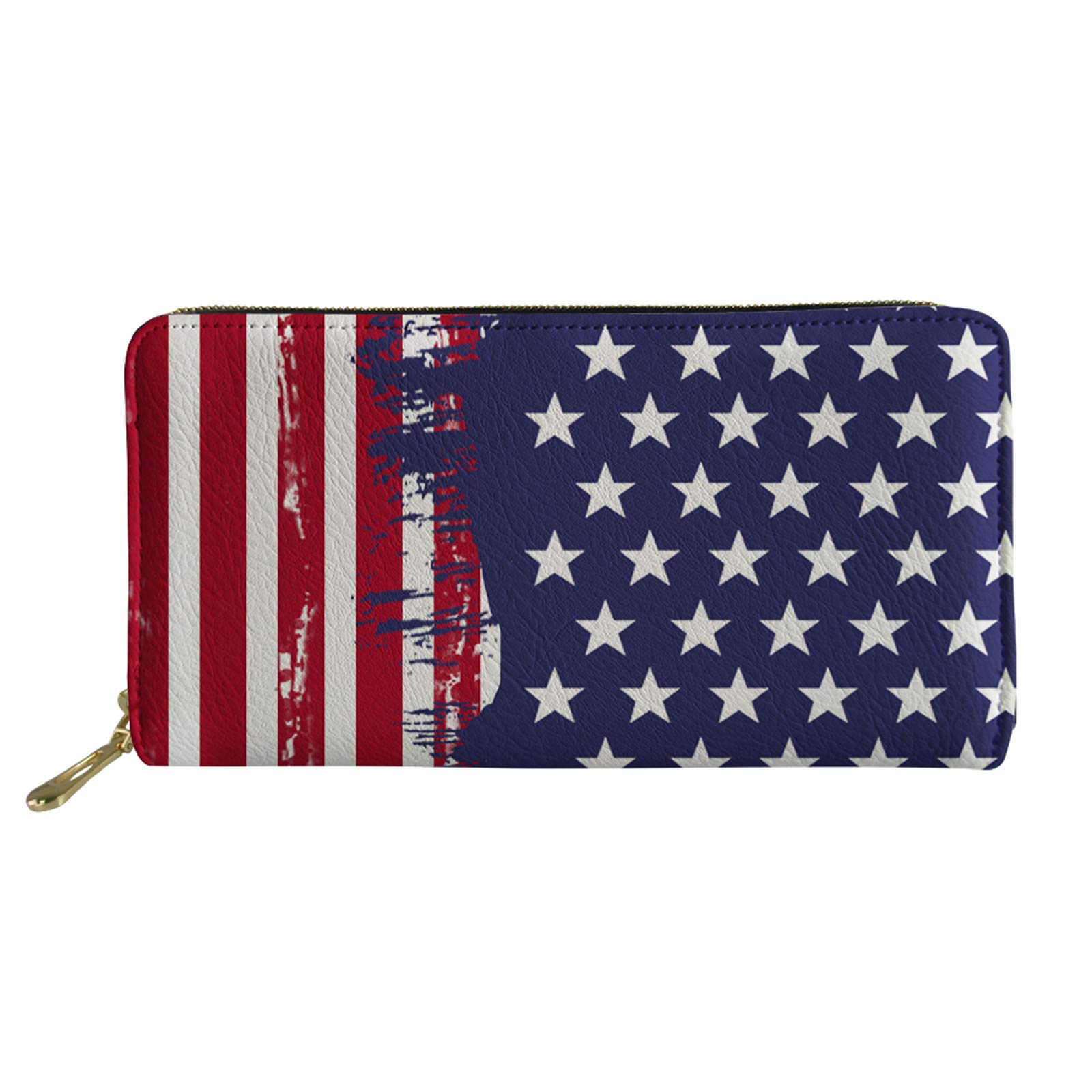 SENATIVE American Flags Print Designer Leather Credit Card Holder Cell Phone Long Wallet for Men Women Hangbag