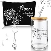 Sieral Music Lover Gifts for Women Music Teacher Gifts Glass Cup Musical Zipper Pouch Note Keychain for Woman Mother Sister Daughter