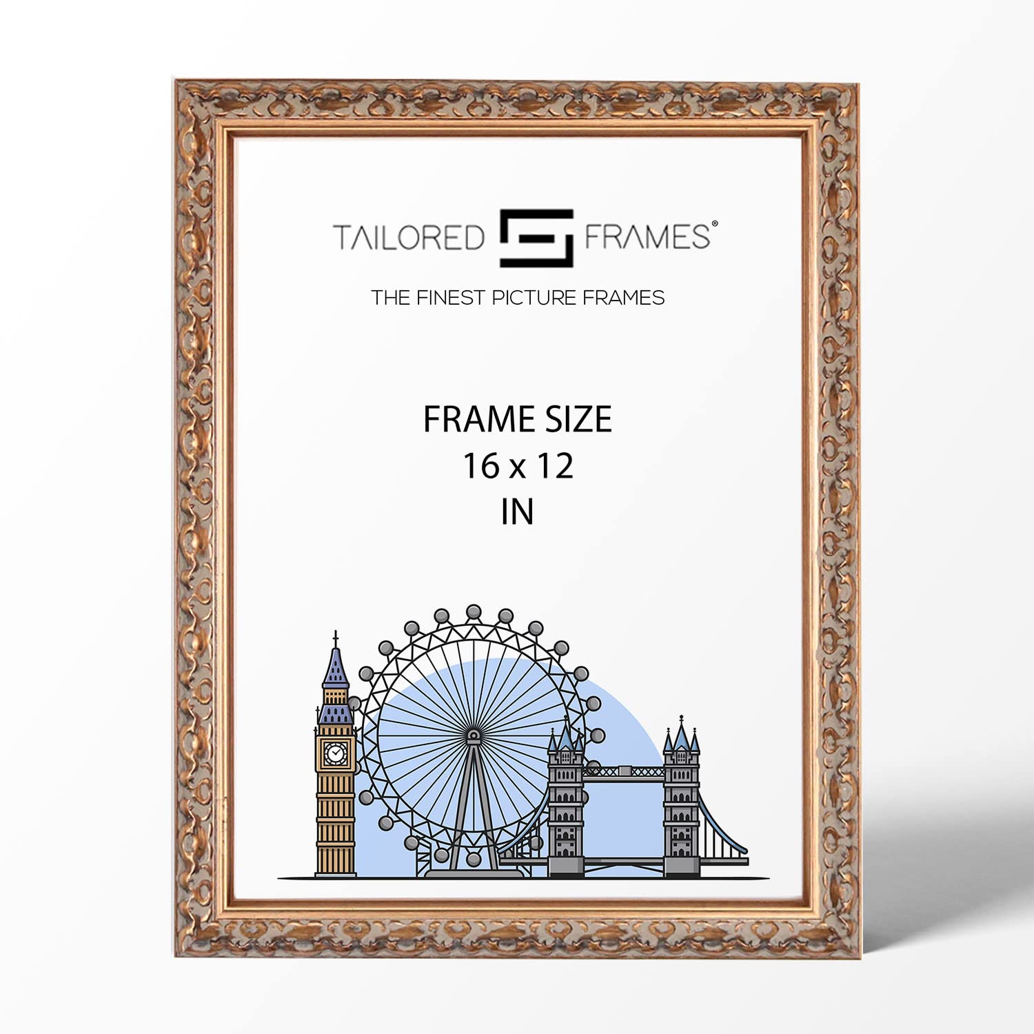 Tailored Frames Vienna Gold 16" x 12" | Rustic Style Vintage Single Picture Frame | Wall Hanging Type | Photo Frame Without Mount