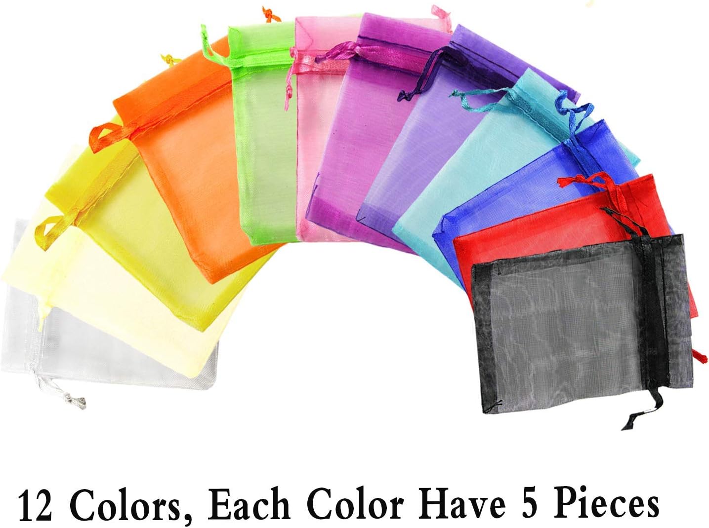FINGOOO 60 pieces 9 by 12cm Organza Gift Bag Wedding Party Favor Bags Jewelry Drawstring Pouches Party Supplies - Image 5